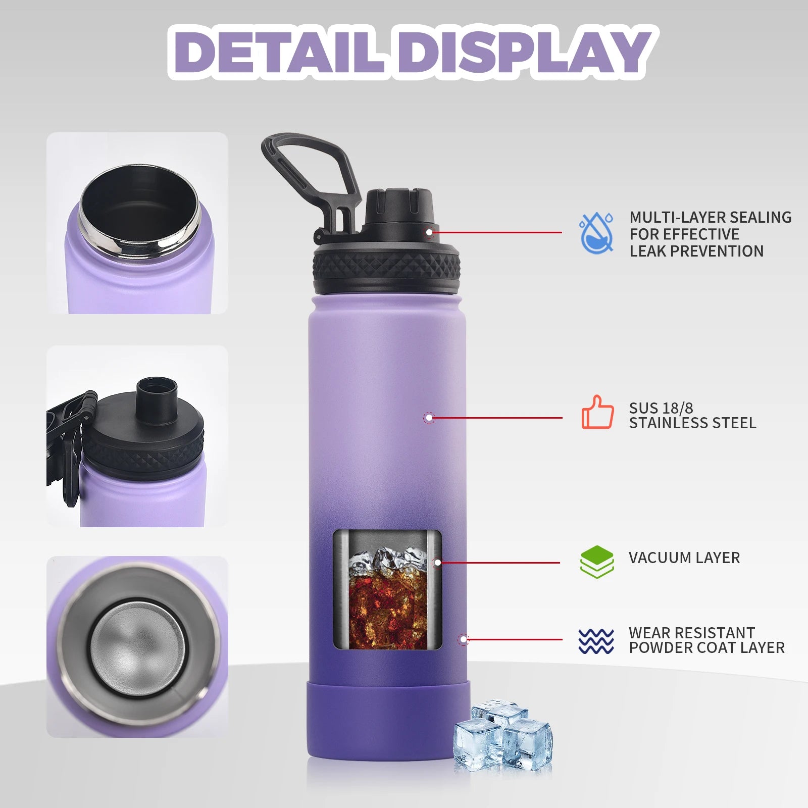 WATERSY 650 ml doppelwandige Thermoflasche aus Edelstahl