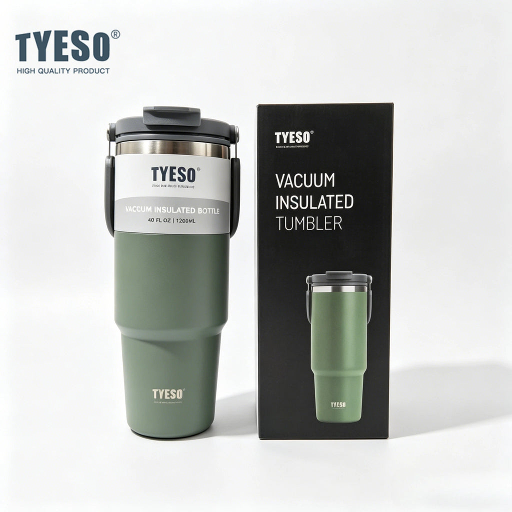 Tyeso 900ML Reisebecher Edelstahl Kaffeebecher Kalt-Heiss Doppelwandiger Isolierbecher Thermobecher Vakuum-Wasserflasche Auto-Thermobecher
