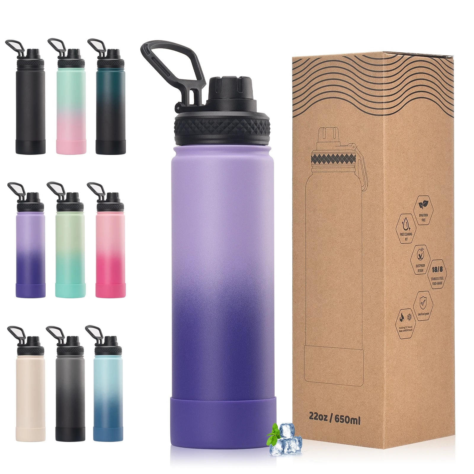 WATERSY 650 ml doppelwandige Thermoflasche aus Edelstahl