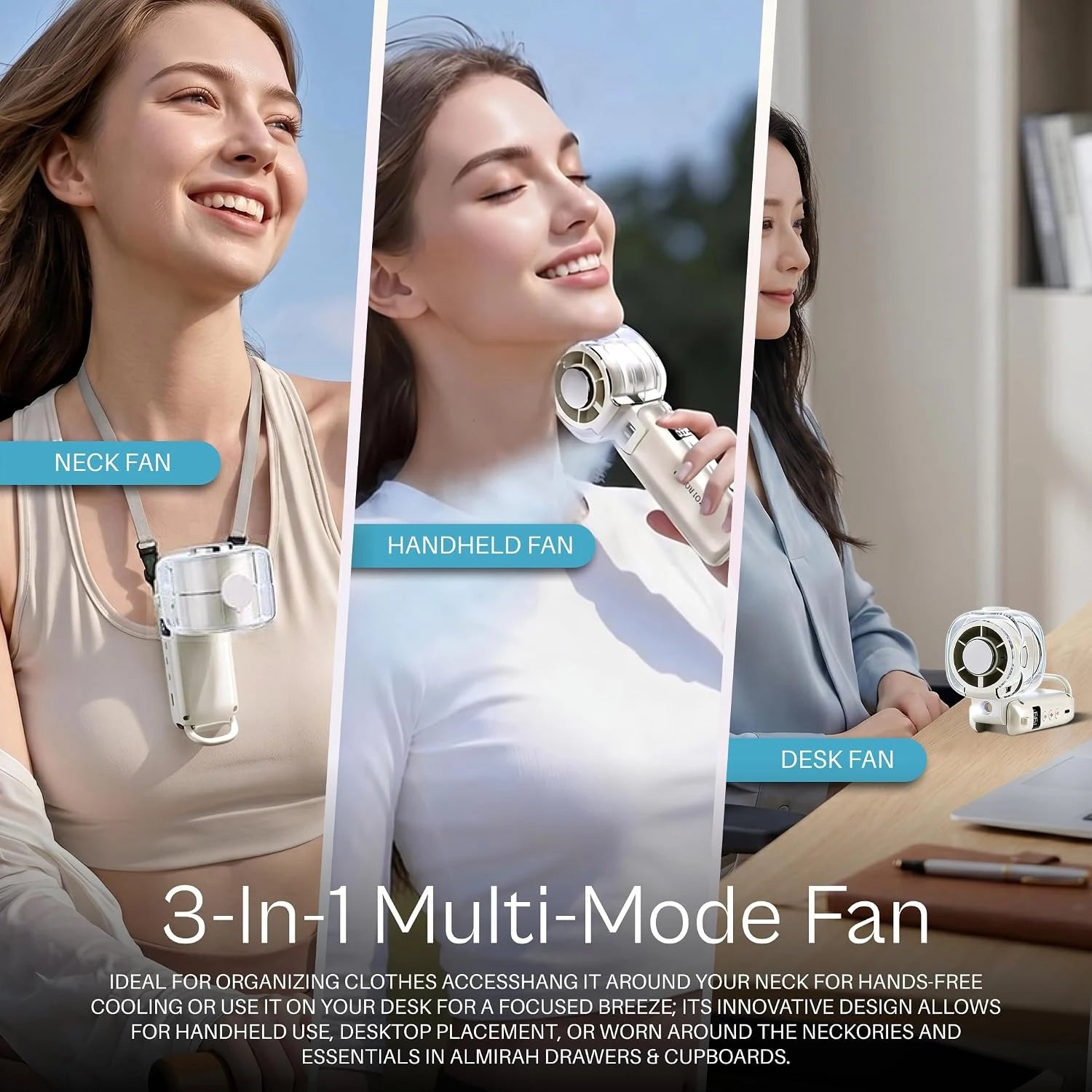 Bleib cool! 3‑in‑1 Handventilator mit Eis‑Kühlung & Sprühnebel. Dein Sommer‑Must‑Have