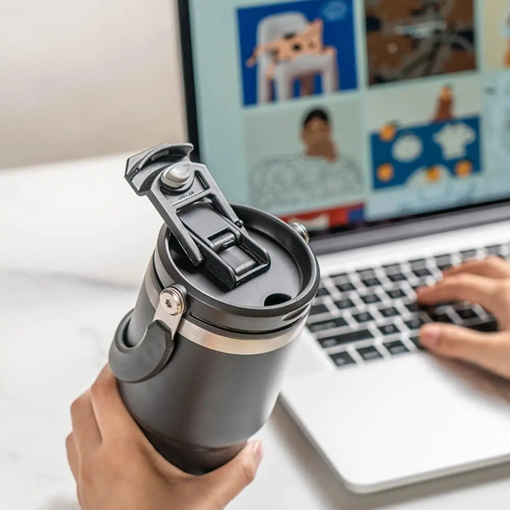 Tyeso 900ML Reisebecher Edelstahl Kaffeebecher Kalt-Heiss Doppelwandiger Isolierbecher Thermobecher Vakuum-Wasserflasche Auto-Thermobecher