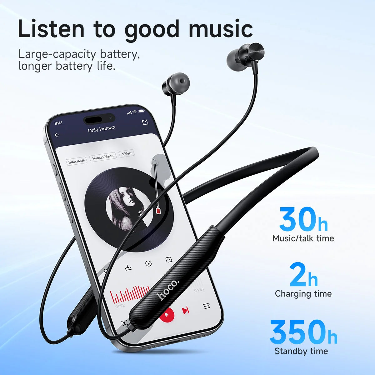 HOCO Nackenband Bluetooth Kopfhörer – Stabiler Halt & 10‑MM Stereo‑Klang