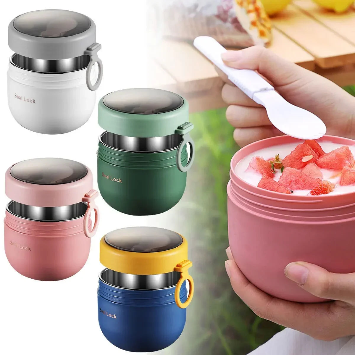Frühstücksbecher mit Gabel – für Müsli, Joghurt, Salat, Suppe, 600 ml / 800 ml