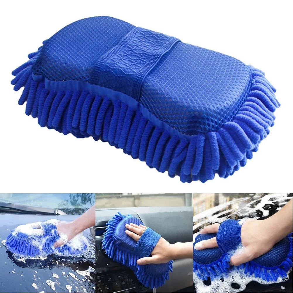 Mikrofaser‑Chenille Auto‑Waschschwamm – Blau, Weich & Kratzerfrei