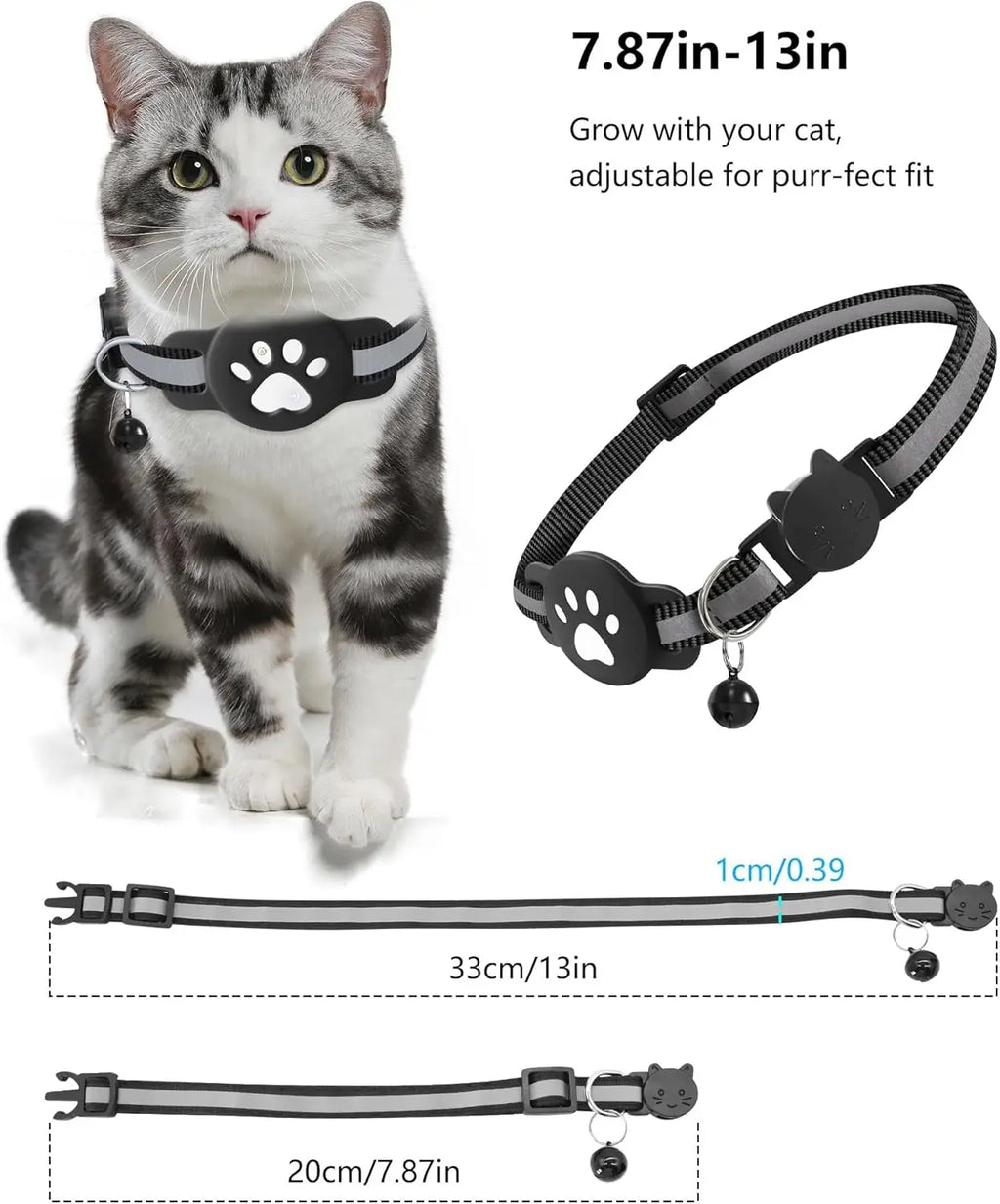 Anti-Verlust Katzenhalsband für Smart Tag GPS-Tracker Schutzhülle mit Glocke Katzenhalskette, Bluetooth-Tracker-Tag für Android