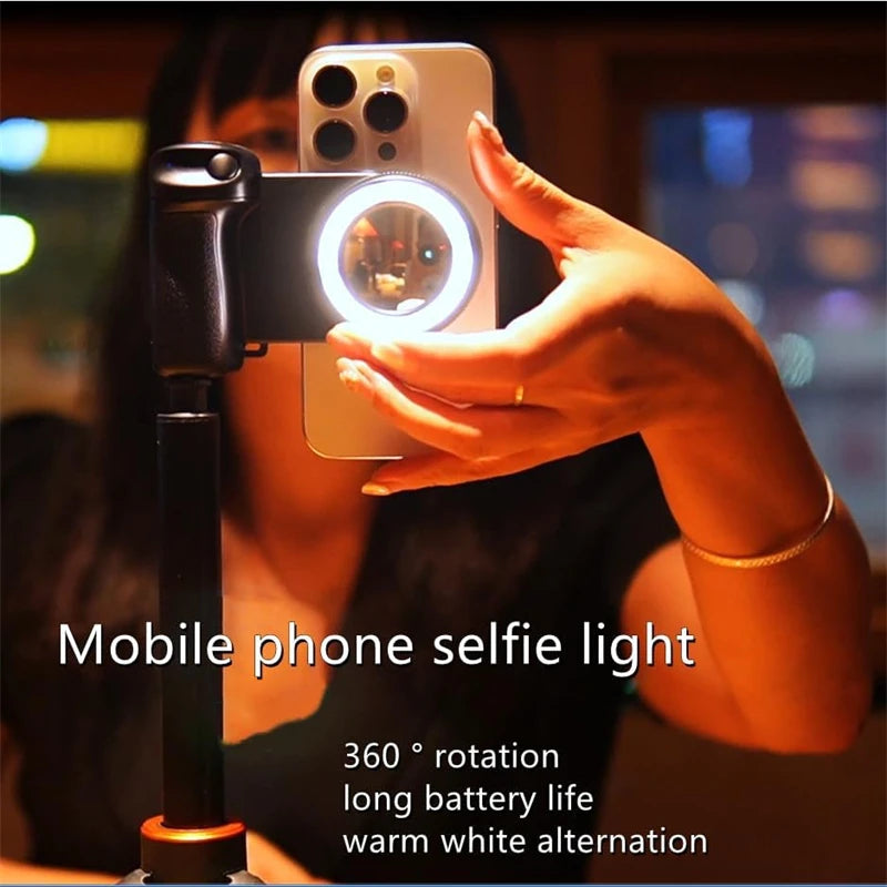 Magnetischer Selfie-Stick mit Ringlicht, Handy-Kameragriff und Stabilisator