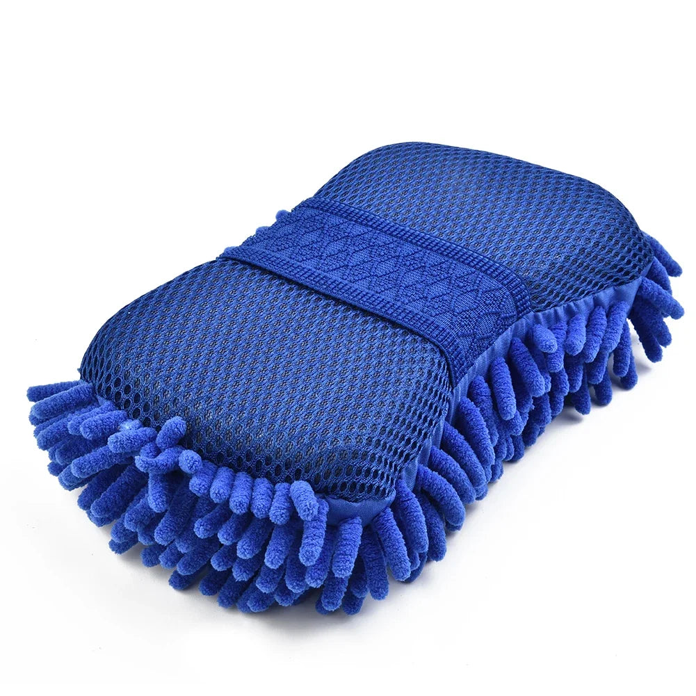 Mikrofaser‑Chenille Auto‑Waschschwamm – Blau, Weich & Kratzerfrei
