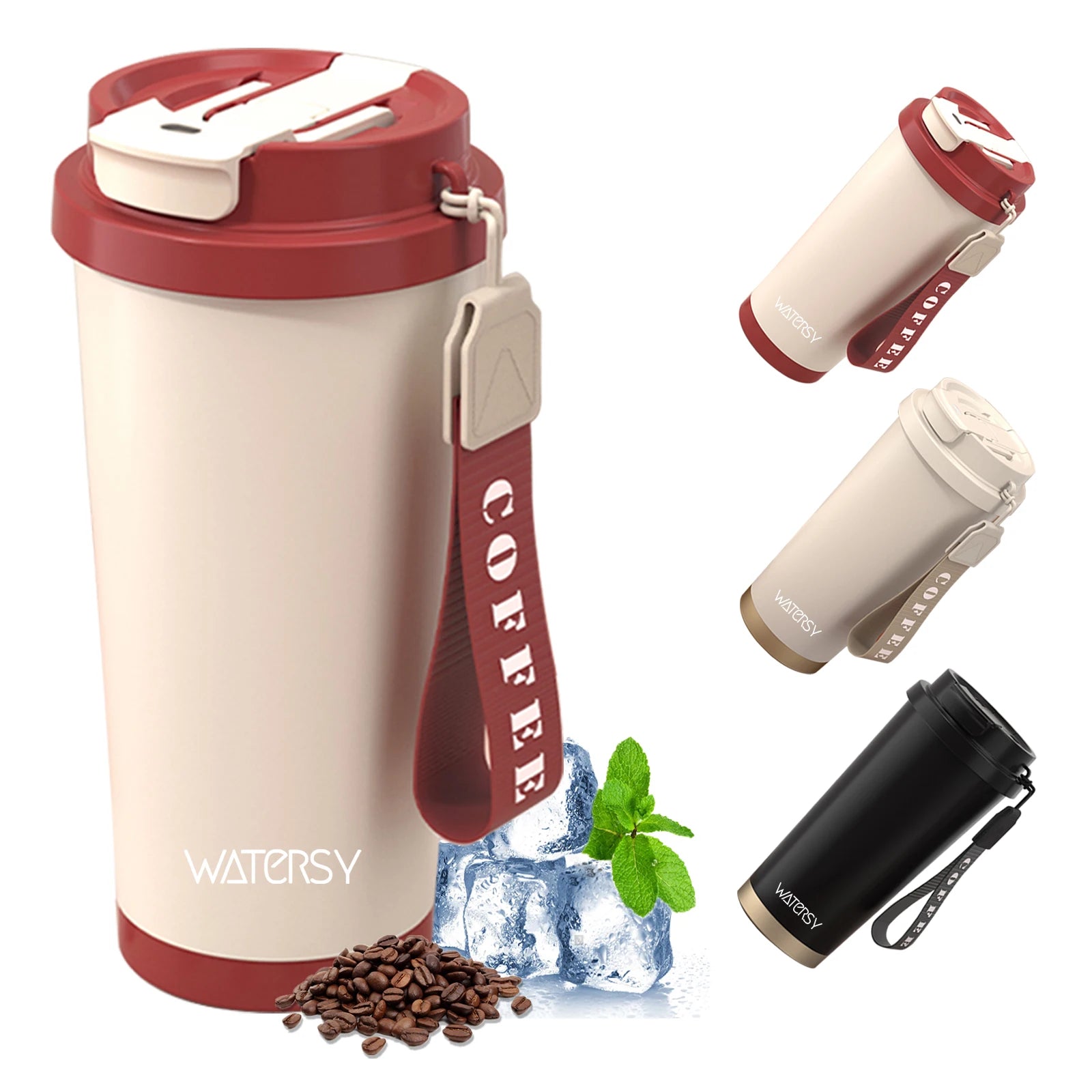 WATERSY 530ml Kaffeebecher aus Edelstahl mit Strohhalm