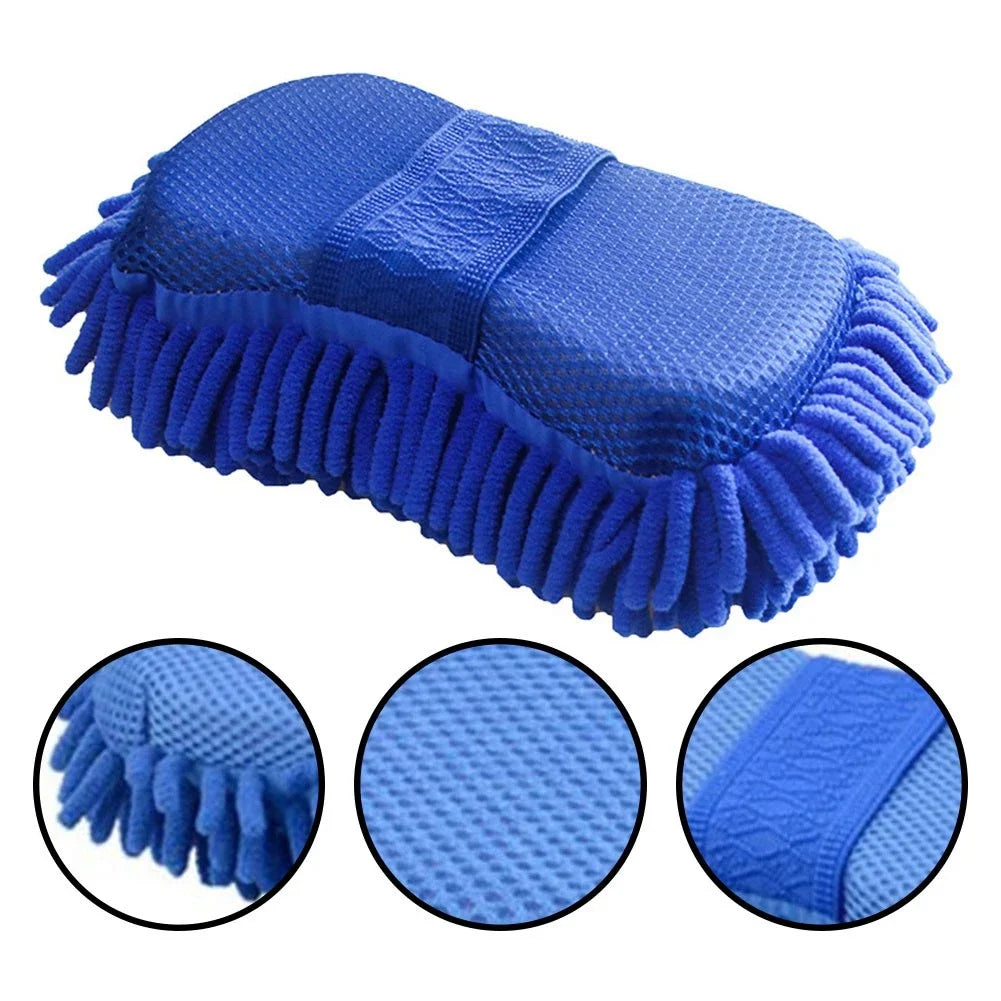 Mikrofaser‑Chenille Auto‑Waschschwamm – Blau, Weich & Kratzerfrei