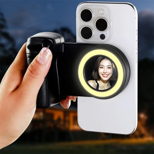 Magnetischer Selfie-Stick mit Ringlicht, Handy-Kameragriff und Stabilisator