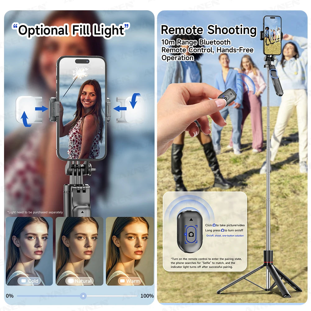 F16 Selfie-Stick-Stativ mit 1708 mm langer, 8-teiliger Teleskopstange, Bluetooth