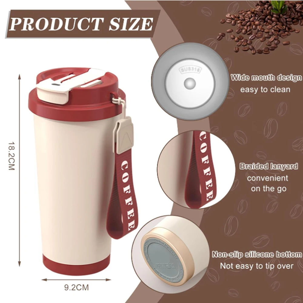 WATERSY 530ml Kaffeebecher aus Edelstahl mit Strohhalm