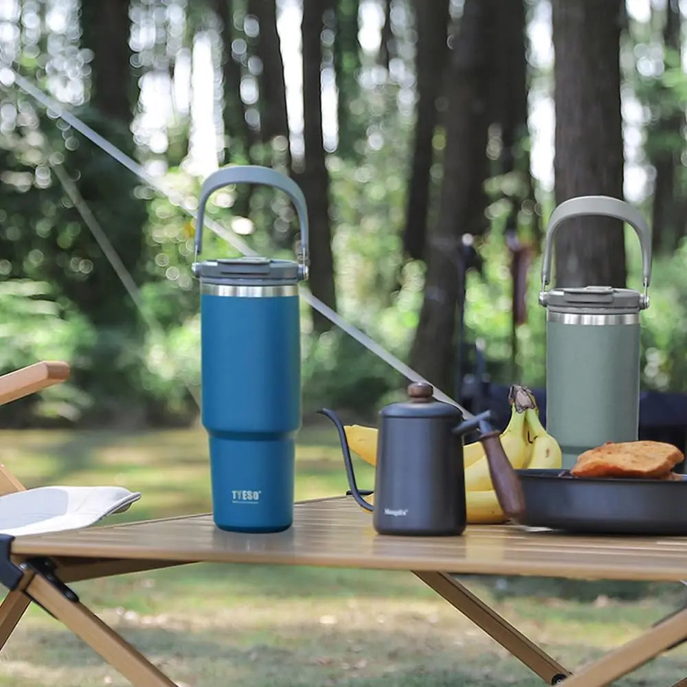 Tyeso 900ML Reisebecher Edelstahl Kaffeebecher Kalt-Heiss Doppelwandiger Isolierbecher Thermobecher Vakuum-Wasserflasche Auto-Thermobecher