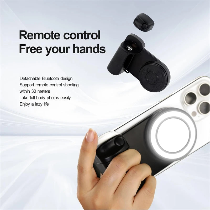 Magnetischer Selfie-Stick mit Ringlicht, Handy-Kameragriff und Stabilisator