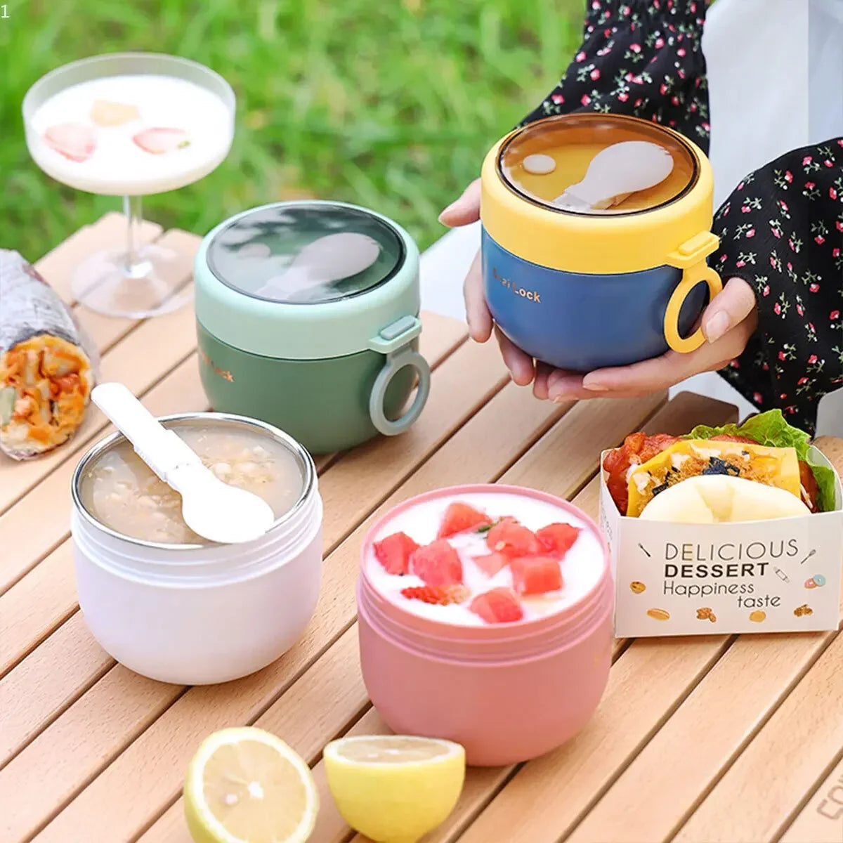 Frühstücksbecher mit Gabel – für Müsli, Joghurt, Salat, Suppe, 600 ml / 800 ml