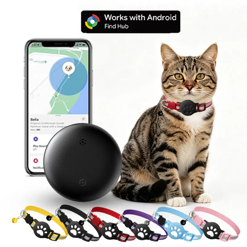 Anti-Verlust Katzenhalsband für Smart Tag GPS-Tracker Schutzhülle mit Glocke Katzenhalskette, Bluetooth-Tracker-Tag für Android