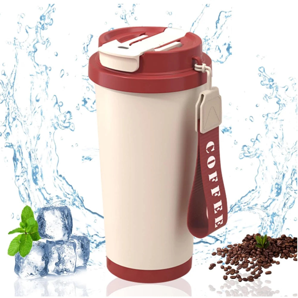 WATERSY 530ml Kaffeebecher aus Edelstahl mit Strohhalm