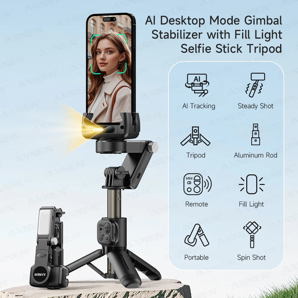 AXNEN Gimbal Q19 AI-Desktop-Stativ mit 360°-Automatik-Rotation, Gesichtsverfolgung