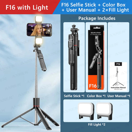 F16 Selfie-Stick-Stativ mit 1708 mm langer, 8-teiliger Teleskopstange, Bluetooth