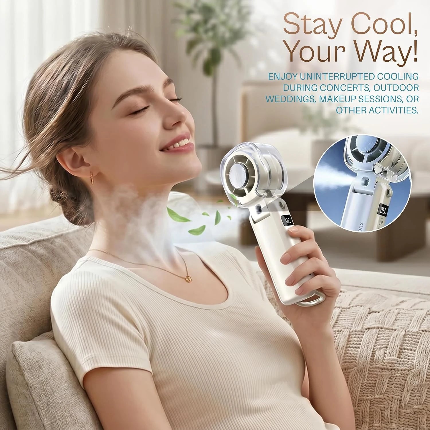 Bleib cool! 3‑in‑1 Handventilator mit Eis‑Kühlung & Sprühnebel. Dein Sommer‑Must‑Have