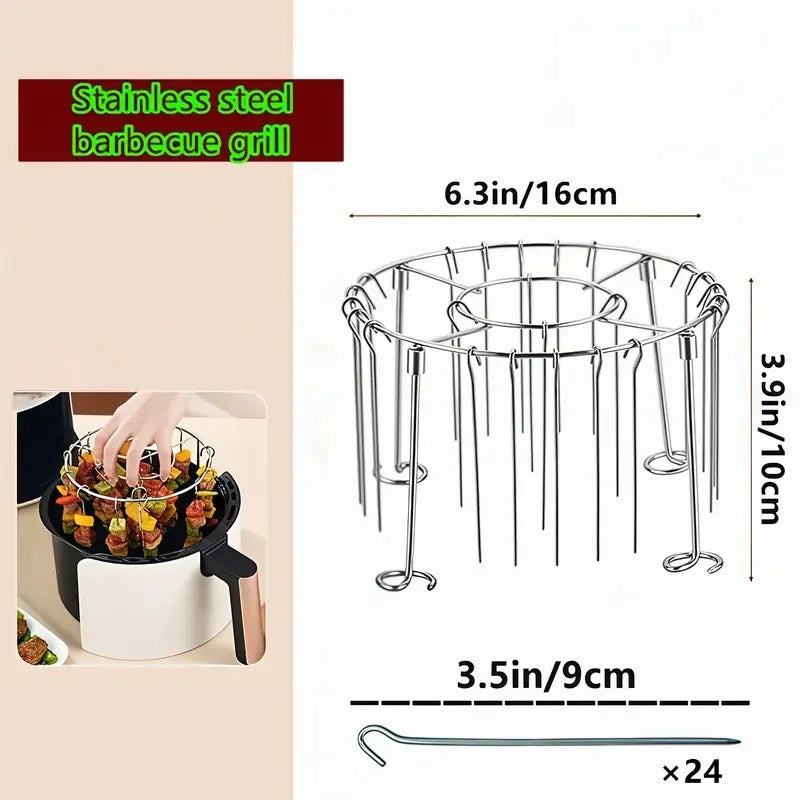 Air Fryer Grill Set – 304 Edelstahl Vertikalgrill mit 24 Spießen