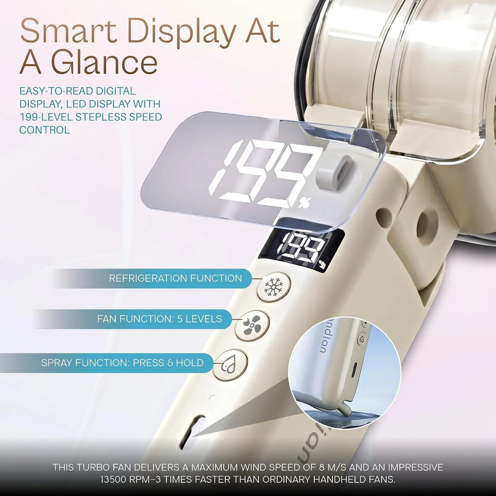 Bleib cool! 3‑in‑1 Handventilator mit Eis‑Kühlung & Sprühnebel. Dein Sommer‑Must‑Have