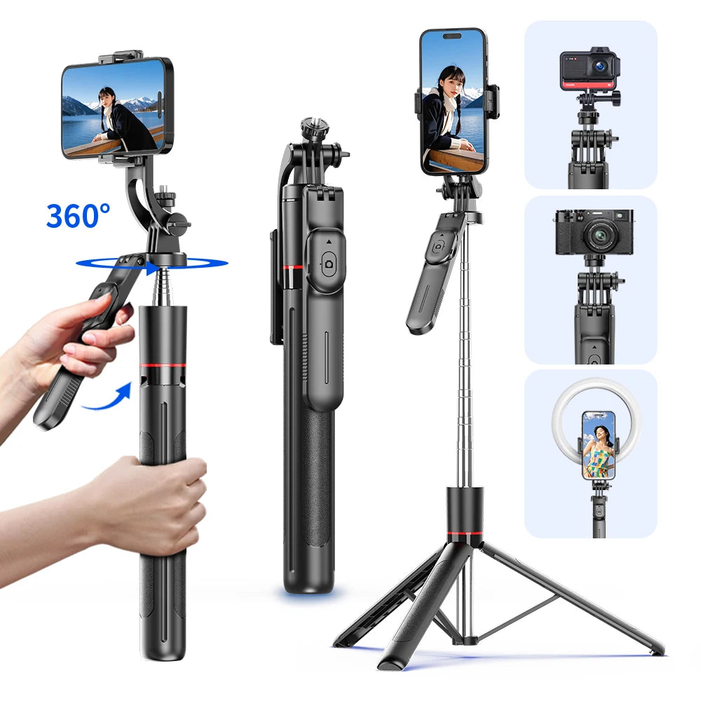 F16 Selfie-Stick-Stativ mit 1708 mm langer, 8-teiliger Teleskopstange, Bluetooth