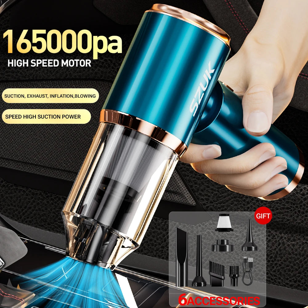 SZUK Kabelloser Auto‑Staubsauger – 165000 PA Power, Tragbar & Hochleistung