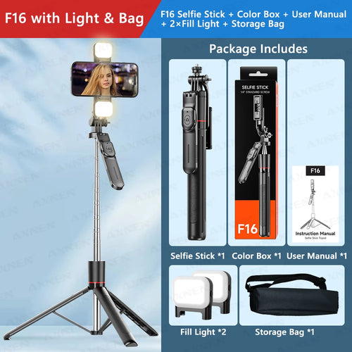 F16 Selfie-Stick-Stativ mit 1708 mm langer, 8-teiliger Teleskopstange, Bluetooth