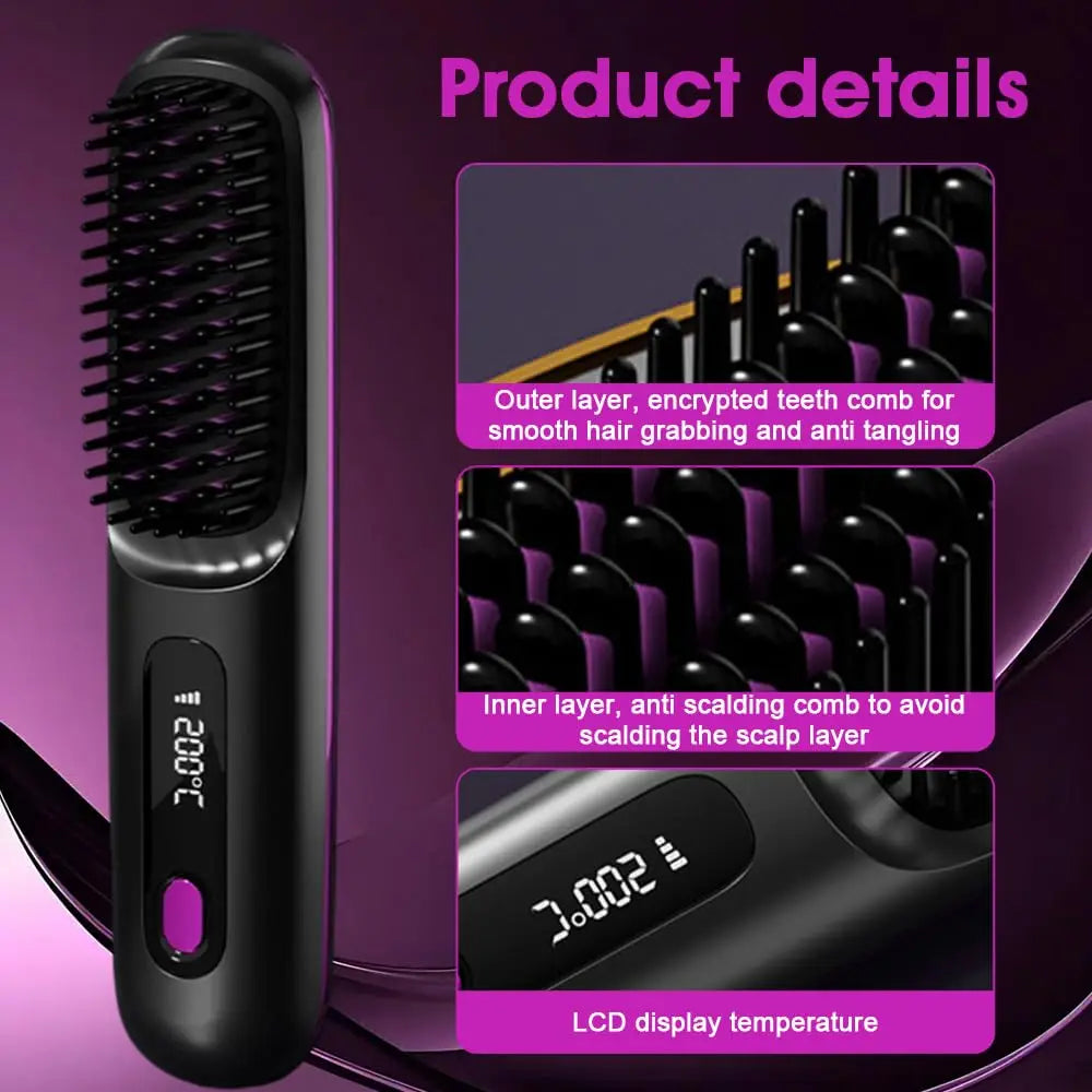 SiroSell - Kabellose Glättungsbürste, professionelles 3-in-1-Haarstyling-Gerät