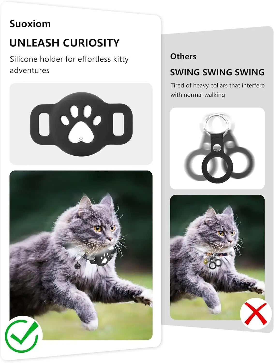 Anti-Verlust Katzenhalsband für Smart Tag GPS-Tracker Schutzhülle mit Glocke Katzenhalskette, Bluetooth-Tracker-Tag für Android