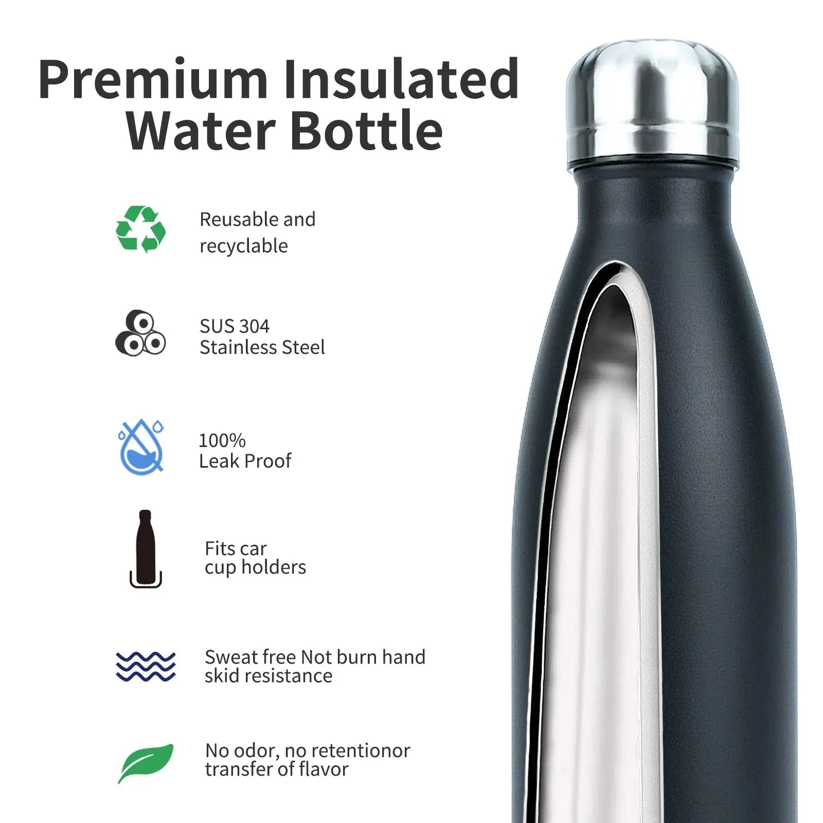 WATERSY 500 ml Edelstahl-Trinkflasche, isolierte Vakuumflasche