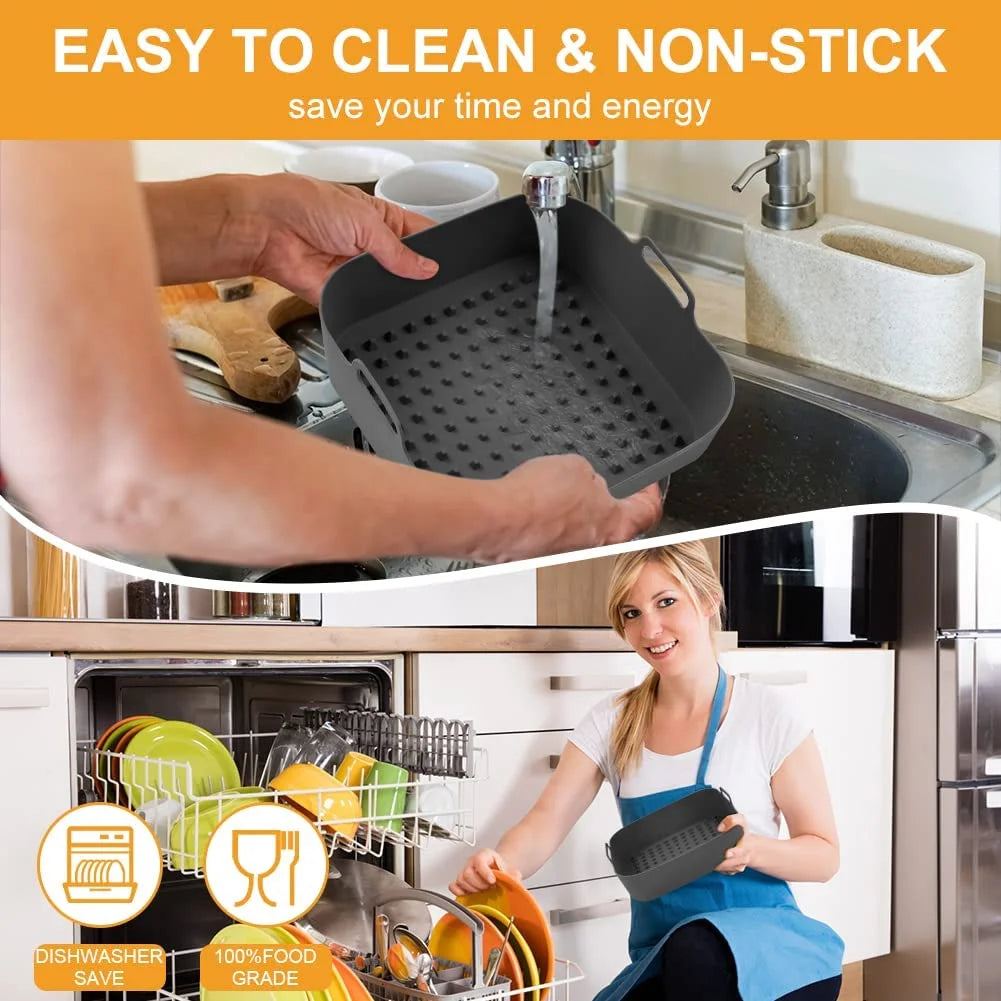 Thick Reusable Silicone Air Fryer Pot – Quadratische Silikon‑Form & Liners