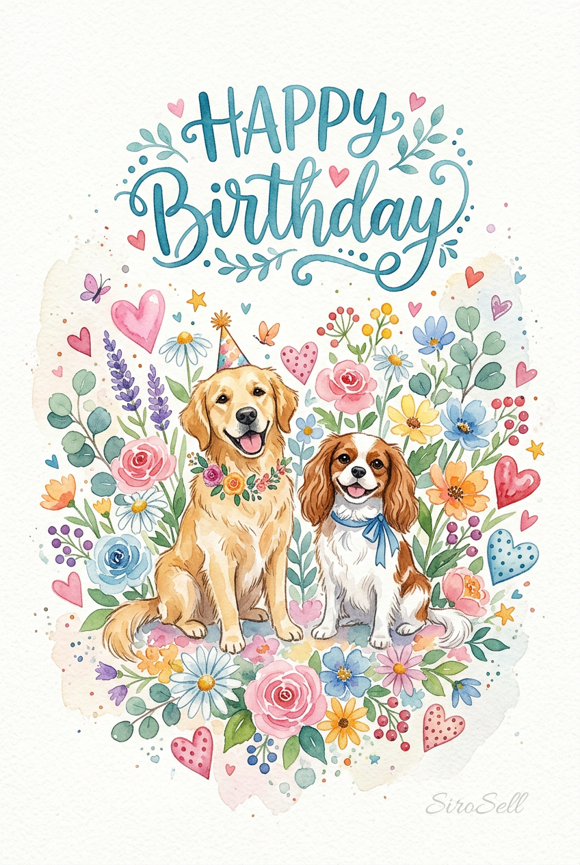 Digitale Hunde‑Geburtstagskarte zum Ausdrucken, Happy Birthday Karte, Sofort‑Download