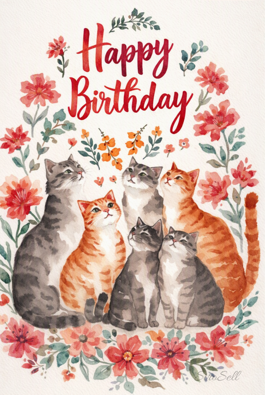 Digitale Katzen‑Geburtstagskarte zum Ausdrucken, Happy Birthday Karte, Sofort‑Download (Kopie)