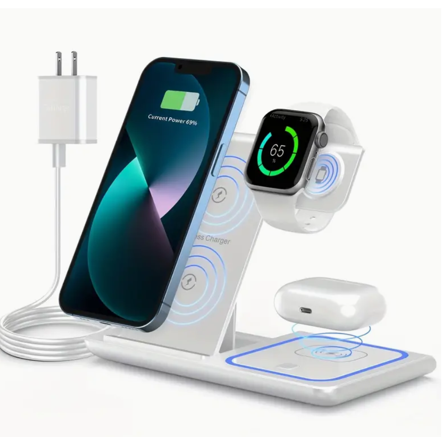 Faltbare 3-in-1-Schnellladestation mit 15 W und Qi-Wireless-Ladefunktion