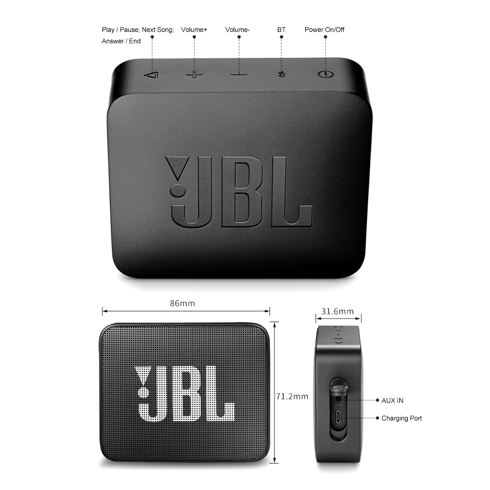IPX7-wasserdichter JBL GO 2 kabelloser Bluetooth-Lautsprecher für den Aussenbereich