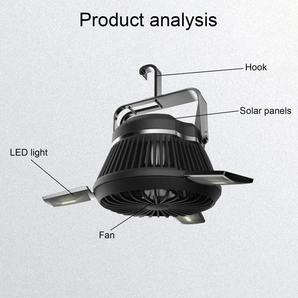 Zusammenklappbarer Ventilator, tragbare LED-Solar-Campinglaterne mit Haken